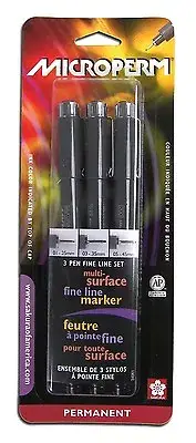 Sakura Microperm Pen Set/3 Black Assort Sizes