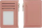 [AfitLulu] Slim Minimalist Wallet, Zipper Pocket Wallet with 3 Card Slots & 1 ID Window Card Wallets for Women/Men, Portable Front Pocket Wallet for Dating, Daily Use and Travel, Pink, Modern