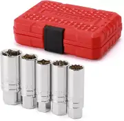 5PCS 3/8" Drive Magnetic Spark Plug Socket Set, 14Mm, 16Mm, 5/8", 3/4", 13/16