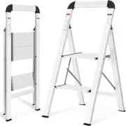 KINGRACK 2 Step Ladder with Handrail, Aluminium Folding Step Stool Portable, ...