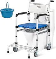 4-in-1 Shower Commode Wheelchair, Toilet Chair Mobile Bedside Commodes Waterproof Wheelchair Rolling Commode Chair Shower Transport Chair Support For Elderly And Disabled
