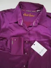 Womens Small Robert Graham Gabriela silk blend purple french cuff shirt