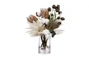 Glamorous Fusion Dried Look Protea Artificial Fake Plant Flower Decorative Arrangement 36cm In Glass