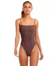 VITAMIN A. by AMAHLIA STEVENS 802M EDIE ONE-PIECE SWIMSUIT IN STRIPED BROWN