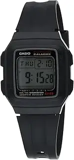 [Casio] Men's Square Face Dual Time Digital Watch, Grey Dial, Black Band