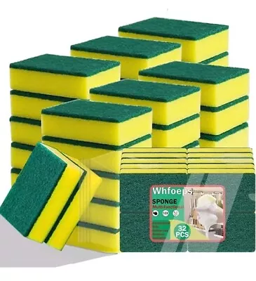 32 Scrub Scrubbing Sponges Kitchen Cleaning Non-Scratch Stove Dishes Sponge