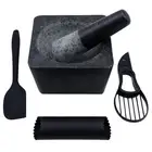 Mortar Pestle Set Garlic Peeler Avocado Slicer Spatula Authentic Granite Stone