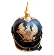 German Prussian Steel & Brass Pickelhaube Helmet With Stand Vintage Christmas