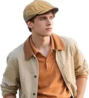 [Clakllie] Men's Newsboy Flat Cap Cotton Gatsby Ivy Golf Cabbie Hat Classic Herringbone Irish Hats Beret Duckbill Hat