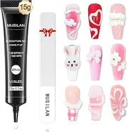 MUSILAN 3D Nail Art Sculpting Gel Glue for Nails Tips,Molding, Drawing, Nail Charms & Gems, Chrome Powder and Rhinestone Design No Wipe,UV Curing Needed Salon & DIY Use (White Sculpting Gel)
