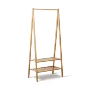 Bamboo Clothes Garment Rack Organizer Hangers w/ 2-Tier Storage Shelves Natural