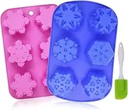 YuCool Christmas Snowflake Silicone Mold, 2 Pack Non-Stick Christmas Snowflake Silicone Mold with Scraper for Cake Cupcake Decoration, 6-Cavity