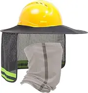 [TCCFCCT] Hard Hat Sun Shade, Full Brim Mesh Neck Sun Shield, High Visibility Sun Visor Neck Protection and Bandana Headband Face Scarf, Reflective Hard Hat Accessories, Hard Hat Not Included