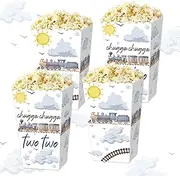 Tarin Party Accessories Train Popcorn Boxes Favour Bags Goodies Sweets Treat Bags for Chugga Chugga Two Two Party Decoration Choo Choo in Two Birthday Pack of 12