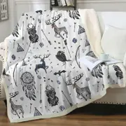 Cool Deer and Owl in Native American Pattern Throw Blanket
