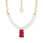 Genuine THOMAS SABO Link necklace with red goldbears & freshwater pearls
