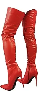 Sexy Red Stiletto Pointed Toe Over The Knee Boot, Fashion Classic Thigh High Boot, Frankie Hsu Large Big Size Side Zip Kitten Heels Above The Knee High Boots For Women