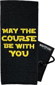 Golf Towel Store - Funny Golf Towels for Men, Embroidered Golf Towels for Golf Bags with Clip - 100% Cotton or Waffle Microfiber Options (May The Course Be with You)