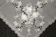 White 88" Square Embroidery Organza Tablecloth Napkins Wedding Bridal Dining