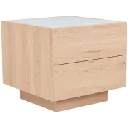 Design Square Tempered Glass Top 2-Drawers Nightstand Bedside Table Natural Oak