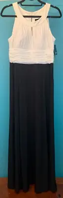 Melrose Women's Long Pleated Top Evening Dress - Size 14P, White & Black