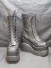 DEMONIA VOID-118 Womens 5" Wedge Platform Black Lace Up Goth Vegan Calf Boots