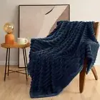 Navy Blue Throw Blanket Super Soft Fleece Throw Blanket for Couch Ridges