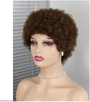 Fits Any Head Size Curly Afro Wigs Short Brown Wigs Blonde Pixie Curly Wig Human Hair Machine Made Daily Party Use(Dark Brown)
