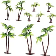 10pcs Decorations Mini Trees Palm Leaves Palm Tree Picks Palm Trees Miniature Foliage Artificial Palm Tree Outdoor Branches Patio Beach Faux Fake Palms Little Model Plastic Green