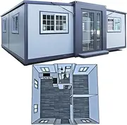 OFFICER OWL Insulated Prefab Tiny Home with 2 Bedrooms, Full Kitchen & Bath, Perfect for Backyard Living - Modern Minimalist Steel Tiny Home - Tan - OUTBUILDING
