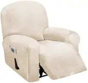 1 Seat Recliner Cover, Velvet Stretch Reclining Chair Covers for 1 Cushion Reclining Sofa, Single Seat Recliner Couch Cover, Thick, Very Soft, Machine Washable, Ivory White