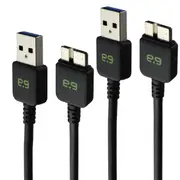 PureGear 1M USB 3.0 Male A to Micro B Data Charge/Sync Cable - Black - 2-Pack for External Hard Drives and Other Devices