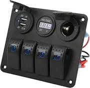 4 Gang Rocker Switch Panel Marine Grade ABS Material USB Cigarette Lighter Socket for RV Boat Yacht