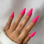 Matte Hot Neon Pink Press on Nails Medium Almond Stiletto Gel Matte Hot Pink