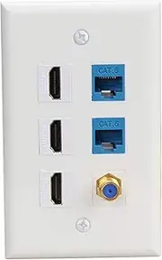 3 HDMI Keystone Wall Plate,PHIZLI Cat 6 Keystone Coax Cable TV F Type Wall Plate Female-Female Faceplate