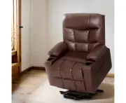Recliner Chair Lift Assist Heated Massage Leather Brown 8-Point Massage Function