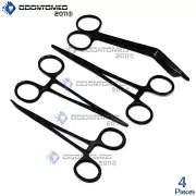 4 Pieces Full Black Bandage Scissors, Kelly Forceps, Mosquito Forceps Surgical