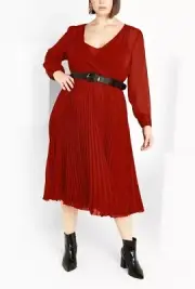 CITY CHIC Precious Pleat Dress in Sienna Plus Size Medium / 18 NWT [RRP $149.95]
