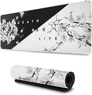 Gaming Mouse Pad Black and White Cherry Blossom XXL XL Large Mat Long Extended Mousepad Desk Pad Non-Slip Rubber Mice Pads Stitched Edges 31.5 X 12 in
