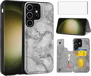 [Asuwish] Mobile Phone Case for Samsung Galaxy S23 Ultra 5G Case with Screen Protector Card Slot Foldable Marble Leather Wallet Stand S23Ultra 23S S 23 23Ultra Mobile Phone Cases Protective Phone Case