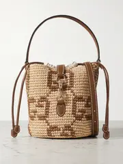 [Gucci] Gucci - Mini Leather-trimmed Raffia-jacquard Bucket Bag - Sand - One size One size Neutrals