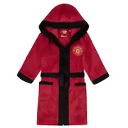 Manchester United FC Manchester United Boys Dressing Gown Robe Hooded Fleece Kids OFFICIAL Football Red 11-12 Years