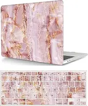 Compatible with MacBook Pro 16 inch Case with Touch ID 2021/2023 Release Model M1 A2485/A2780 M2 Pro/Max Chip, Plastic Protective Matt Durable Hard Shell Case Cover & Keyboard Cover, Pink Marble