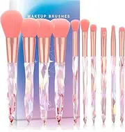 MOSNZ Makeup Brushes 10pcs Cryatal Makeup Brushes Set Highlighter Makeup Foundation Brush for Makeup Make Up Brush Sets Professional (Pink)