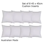 8 Cushion Inserts 45 cm x 45 cm Australian Made Lofty Fibre Thicker Casing New