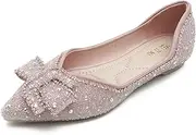 [LiupanUp] Women's Pointed Rhinestone Flat Shoes Glitter Flowers Wedding Comfortable Dress Shoes