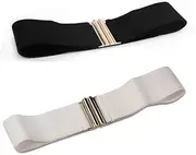 [Generic] 2 Pcs Ladies Belts, Elastic Belt Women 50s Waist Belt Stretchy Wide Belts for Women