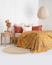 Kantha Quilt Indian Quilt Block Print Quilt Bedspread Bohemian Boho Cotton Throw Quilt Handmade Blanket Doona King Size 014