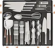 IGGDOQI Cutlery Drawer Organiser, Silverware Organiser for Kitchen Drawers with 9 Compartments, 3 Sided Expandable Utensil Tray, Adjustable Flatware Tray for Spoons Forks Knives (Large-Black)