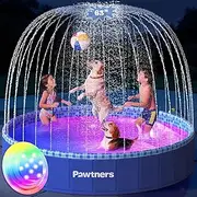 Foldable Dog Pool with Sprinkler RGB LED Light, 63" Collapsible Hard Plastic Kiddie Swimming Splash Pool for Small Medium Large Doggie Kitty Puppy, Pet Bathing Tub Wading Pool for Dogs Blue